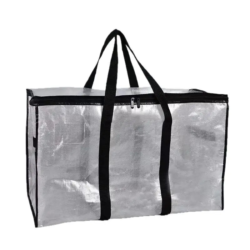 Large PP Woven Tote Transparent Moving Storage Bags with Zipper Waterproof Garment Bag for Clothes & Bedding |〔2025E〕