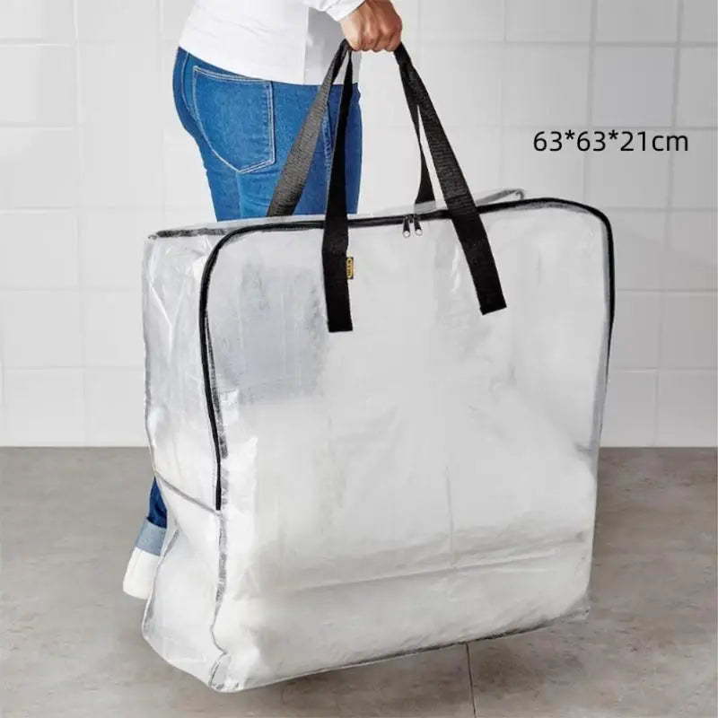Large PP Woven Tote Transparent Moving Storage Bags with Zipper Waterproof Garment Bag for Clothes & Bedding |〔2025E〕