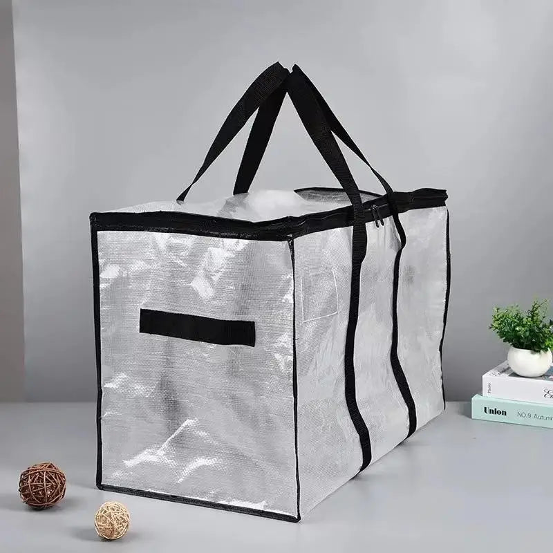 Large PP Woven Tote Transparent Moving Storage Bags with Zipper Waterproof Garment Bag for Clothes & Bedding |〔2025E〕
